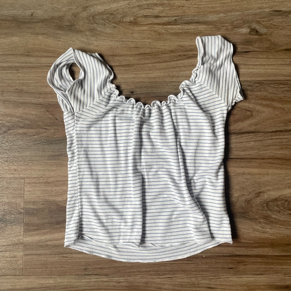 Brandy Melville John Galt White & Purple Stripe Top